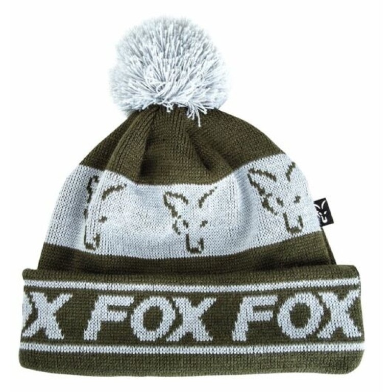 Fox Green/Silver Lined Bobble - Bojtos télisapka