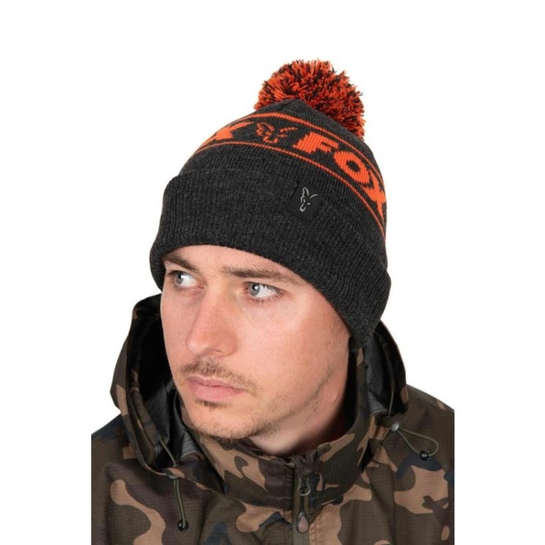 Fox New Collection Bobbles - Black & Orange bojtos téli sapka
