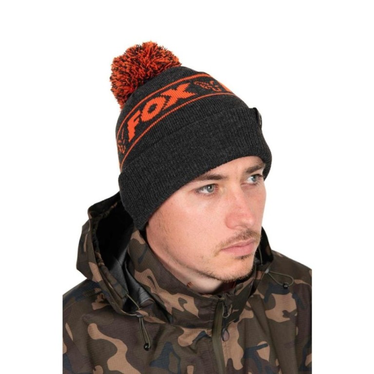 Fox New Collection Bobbles - Black & Orange bojtos téli sapka