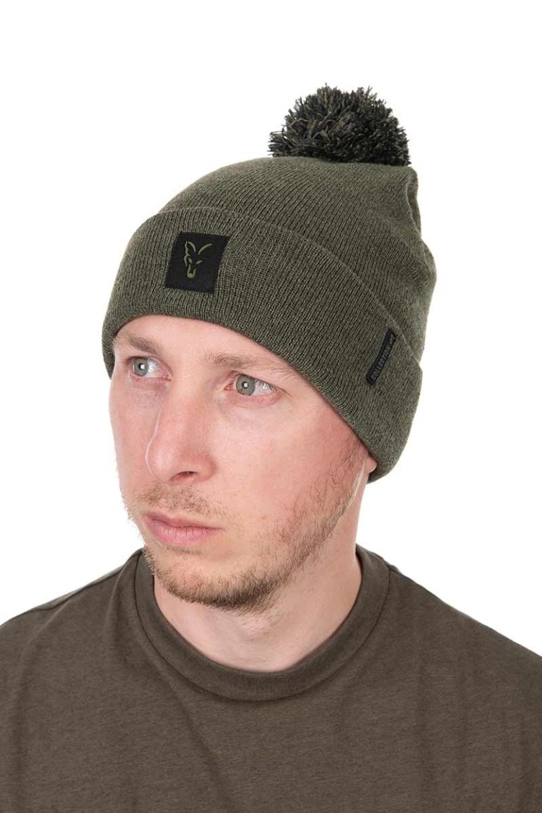 Fox Collection Bobble Hat Green & Black - Téli sapka