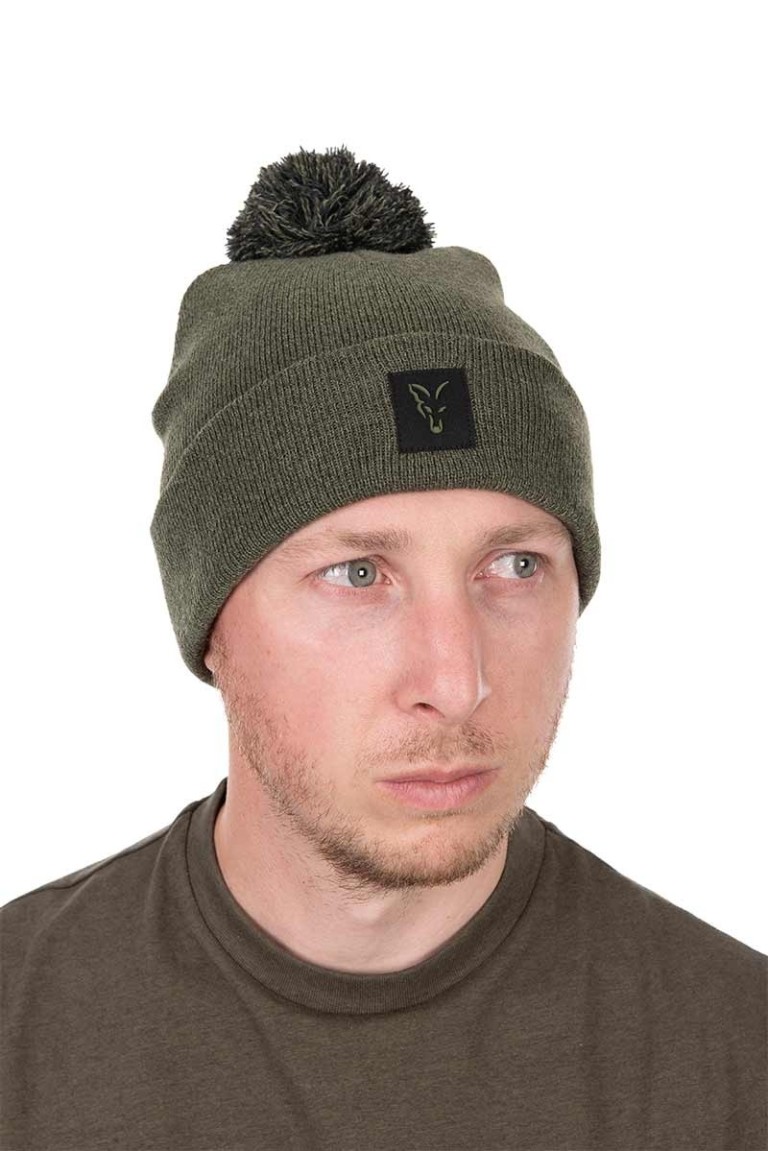 Fox Collection Bobble Hat Green & Black - Téli sapka
