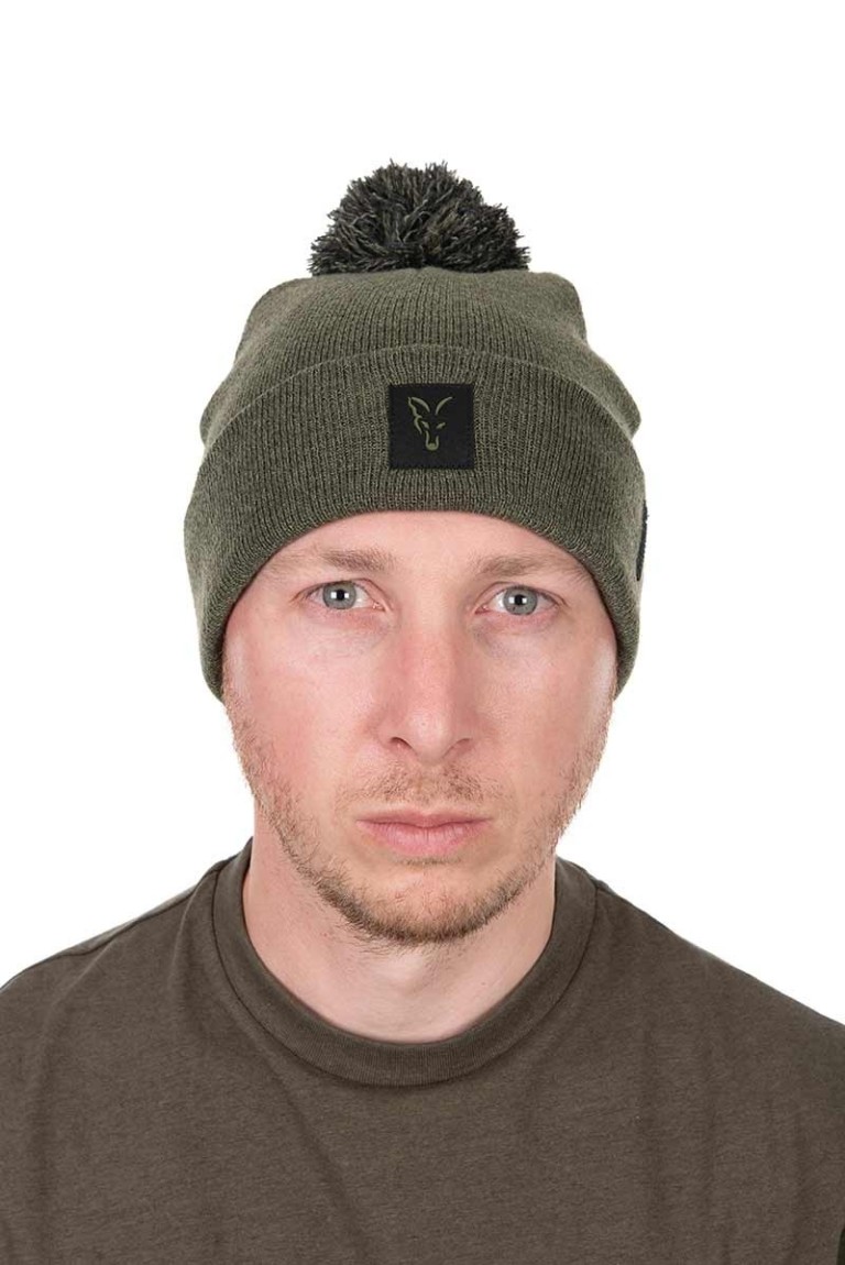 Fox Collection Bobble Hat Green & Black - Téli sapka