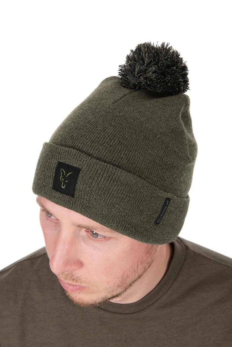 Fox Collection Bobble Hat Green & Black - Téli sapka