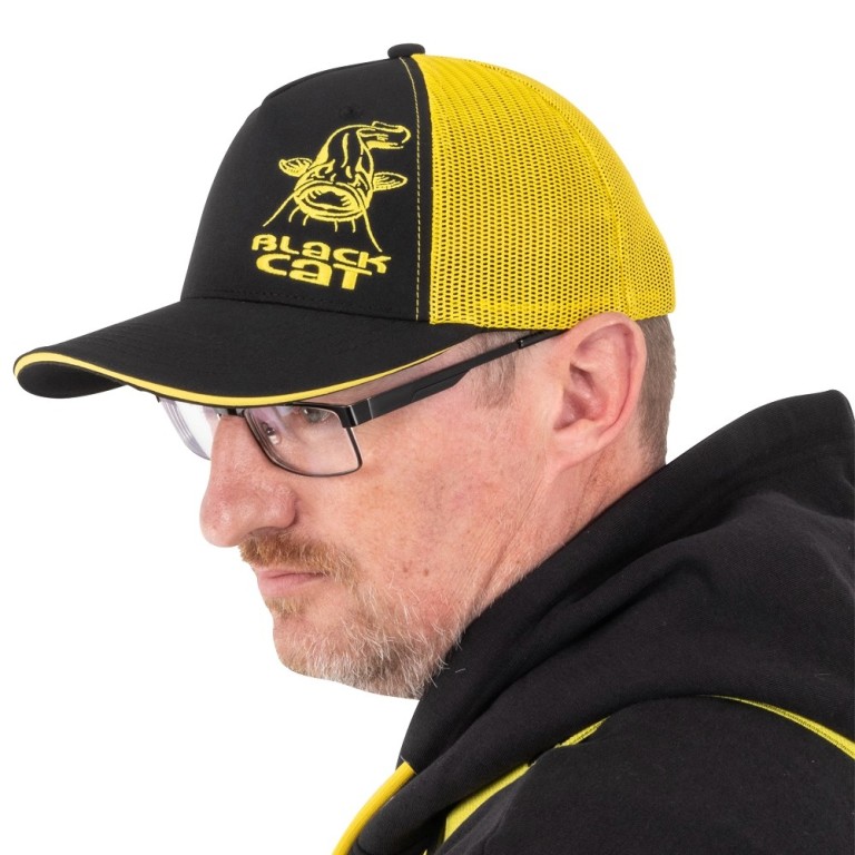 Black Cat Black And Yellow Trucker Cap - Baseball Sapka