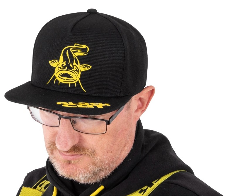 Black Cat Black Flat Peak Cap - Baseball Sapka