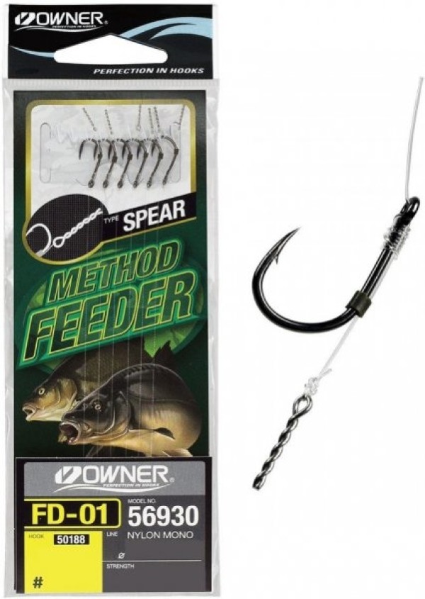 Owner FD-01 Method Feeder előkötött monofil előke bayonett tüskével 10/0,22 mm
