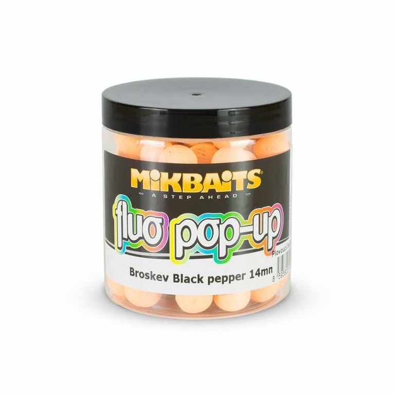 Mikbaits Fluo Pop-Up boilies Őszibarack-Feketebors 14 mm