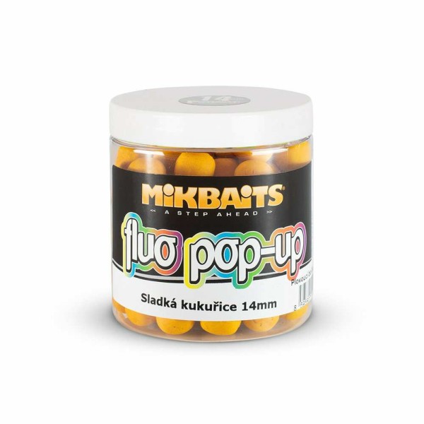 Mikbaits Fluo Pop-Up boilies csemege kukorica ízesítéssel 14 mm