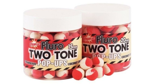 Dynamite Baits Fluoro 2 Tone Pop-Ups Strawberry-Coconut Cream 15 mm