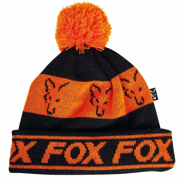 Fox Black/Orange - Lined Bobble Hat - Kötött bojos sapka