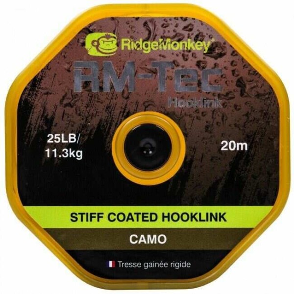 RidgeMonkey RM-Tec Stiff Coated Hooklink Camo 20 m - Bevonatos előkezsinór